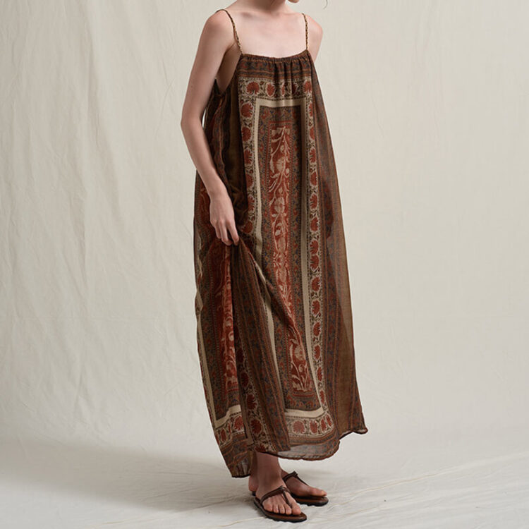 Bohemian-style Vacation Printed Strappy Dress
