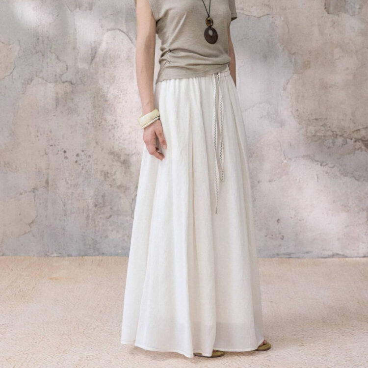Bohemian Style Drawstring Ramie Skirt