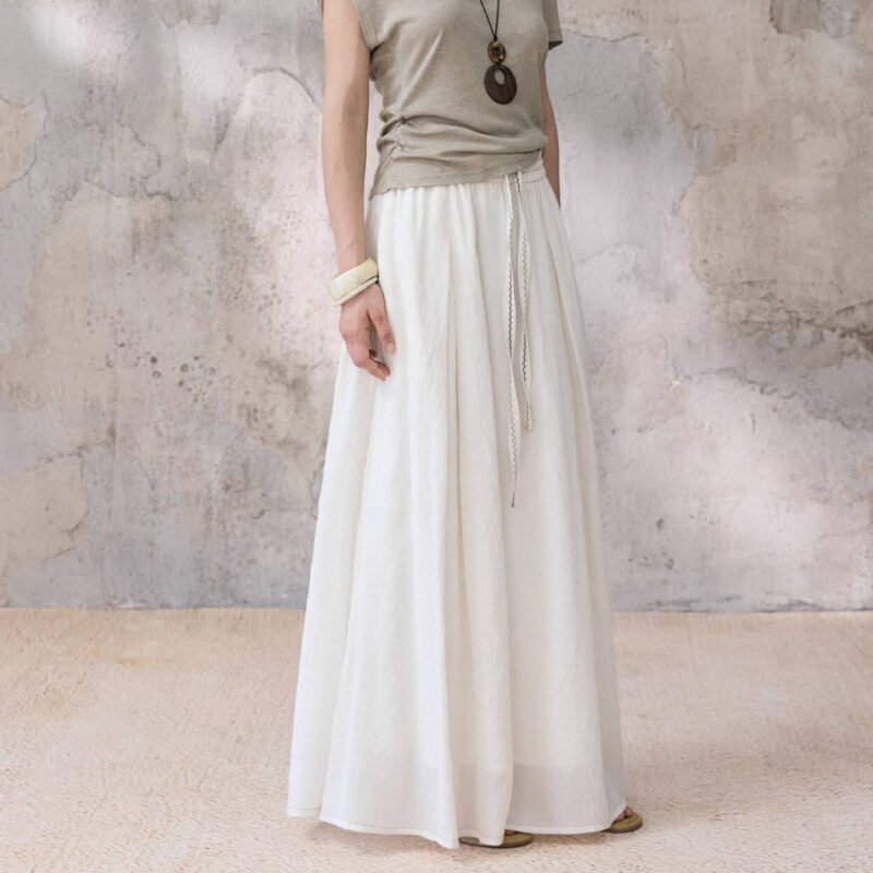 Bohemian style drawstring ramie skirt 1