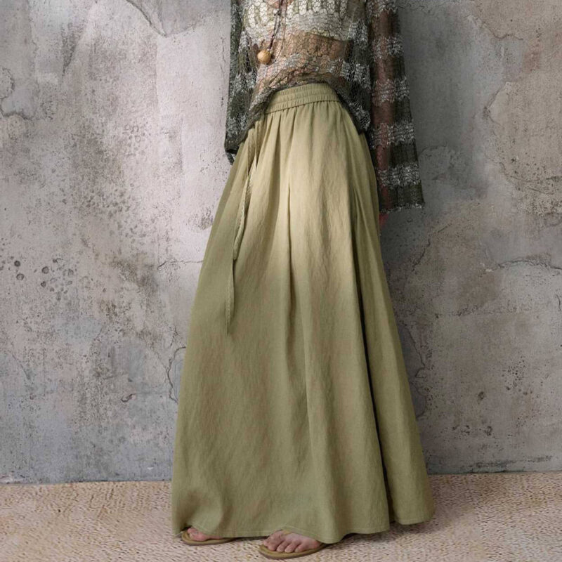 Bohemian style drawstring ramie skirt 10