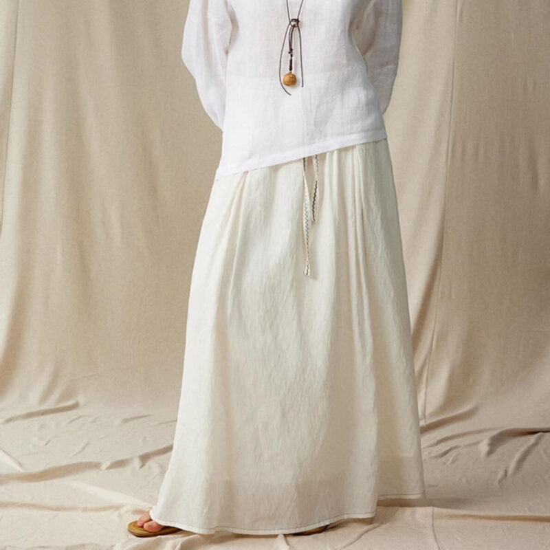 Bohemian style drawstring ramie skirt 2