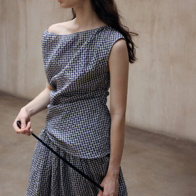 Bubble Check Off shoulder AsymmetricTop 3