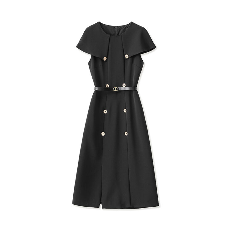 Cape short sleeve waist slim dress
