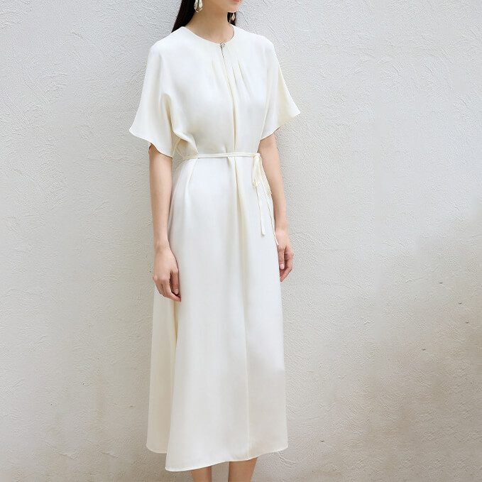 Champagne Silk Commuter Side Slit Dress