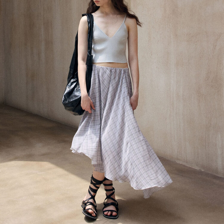 Check Asymmetric Hem Skirt