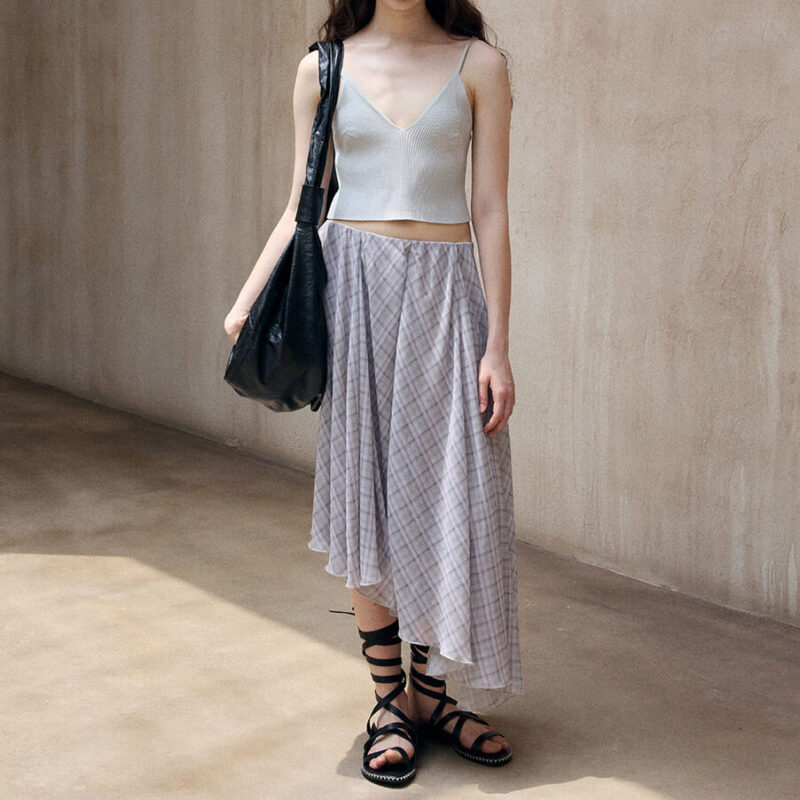 Check Asymmetric Hem Skirt 10