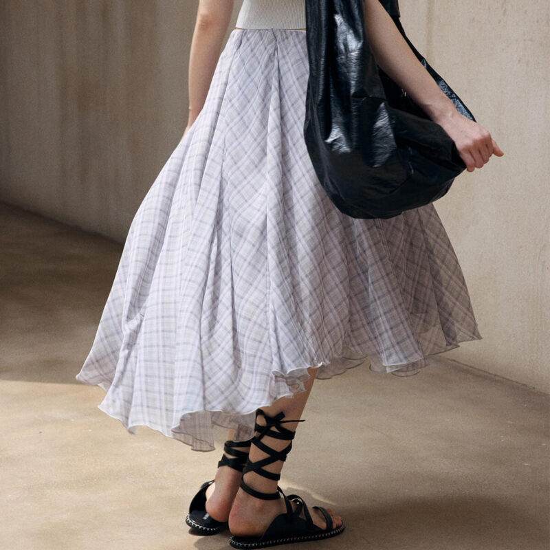 Check Asymmetric Hem Skirt 2