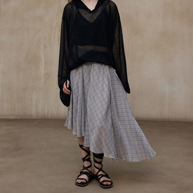 Check Asymmetric Hem Skirt 3