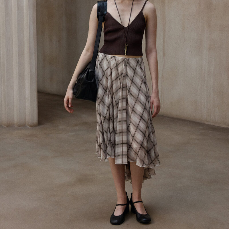 Check Asymmetric Hem Skirt 5