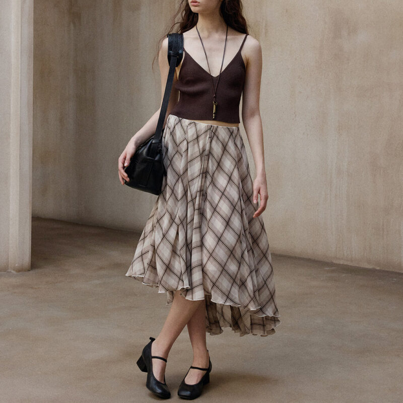 Check Asymmetric Hem Skirt 6