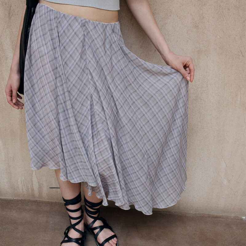 Check Asymmetric Hem Skirt 8