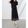 Commuter crew neck top and loose lace skirt set