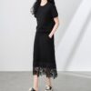Commuter crew neck top and loose lace skirt set