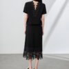 Commuter crew neck top and loose lace skirt set