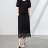 Commuter crew neck top and loose lace skirt set