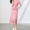 Commuter crew neck top and loose lace skirt set