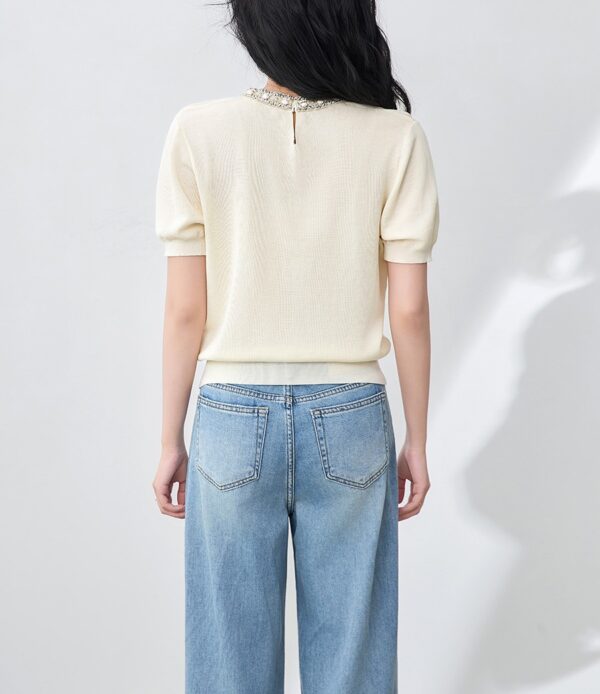 Commuting tencel crocheted short sleeved knitted top 5
