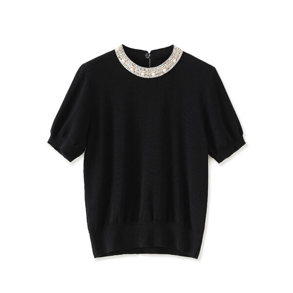 Commuting tencel crocheted short sleeved knitted top 6