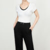Contrast Collar Stretch Fake Two Piece Knit T Shirt 33