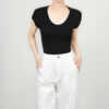 Contrast Collar Stretch Fake Two Piece Knit T Shirt 9