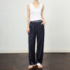 Contrast color lace up elastic waist jeans 11