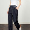 Contrast color lace up elastic waist jeans 7