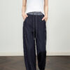 Contrast color lace up elastic waist jeans 8