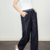 Contrast color lace up elastic waist jeans 9