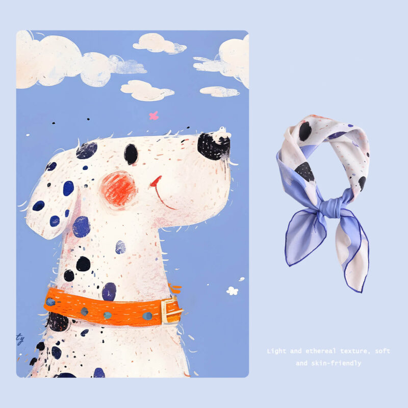 Dalmatian-patterned Double Crepe Hand-rolled Edge Mulberry Silk Scarf