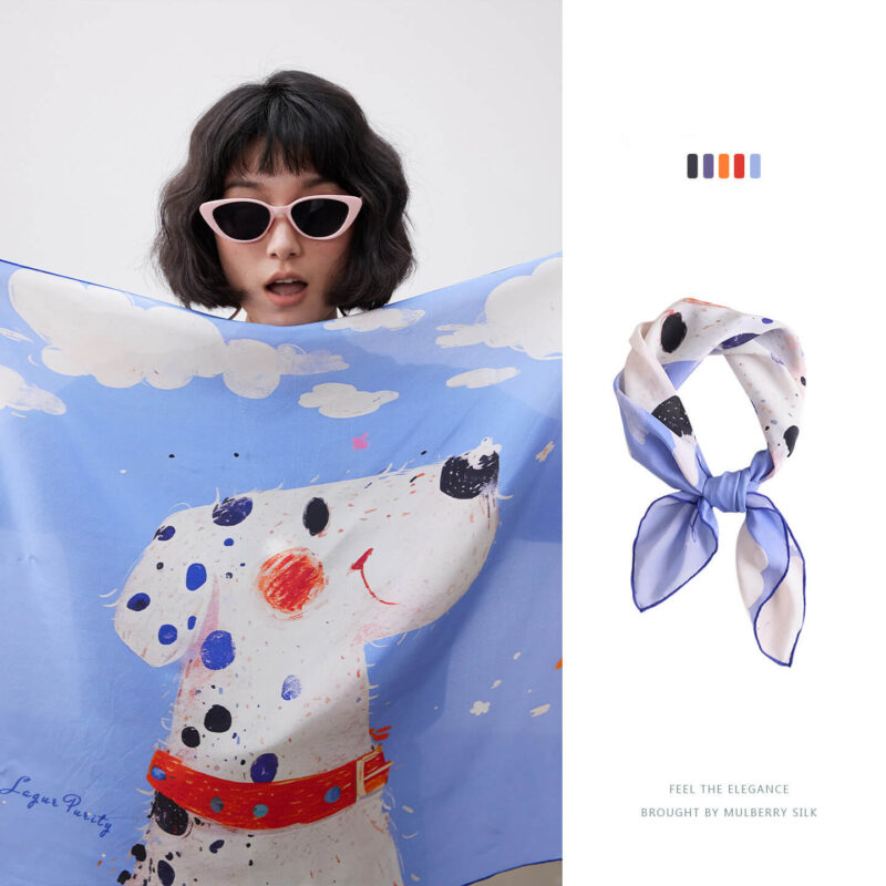 Dalmatian-patterned Double Crepe Hand-rolled Edge Mulberry Silk Scarf