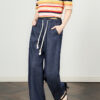 Dark blue and off white thin tencel linen straight wide leg 2