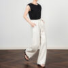Dark blue and off white thin tencel linen straight wide leg 3