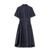 Dark blue lapel high waist shirt dress for work