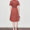 Dark blue lapel high waist shirt dress for work