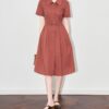 Dark blue lapel high waist shirt dress for work