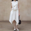 Diagonal Closure Irregular Cowl Neck Dress 1