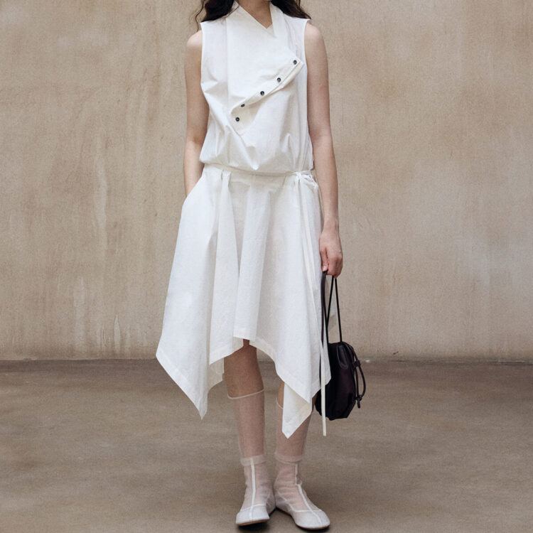 Diagonal Closure Irregular Cowl Neck Dress
