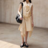 Diagonal Closure Irregular Cowl Neck Dress 13