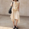 Diagonal Closure Irregular Cowl Neck Dress 14