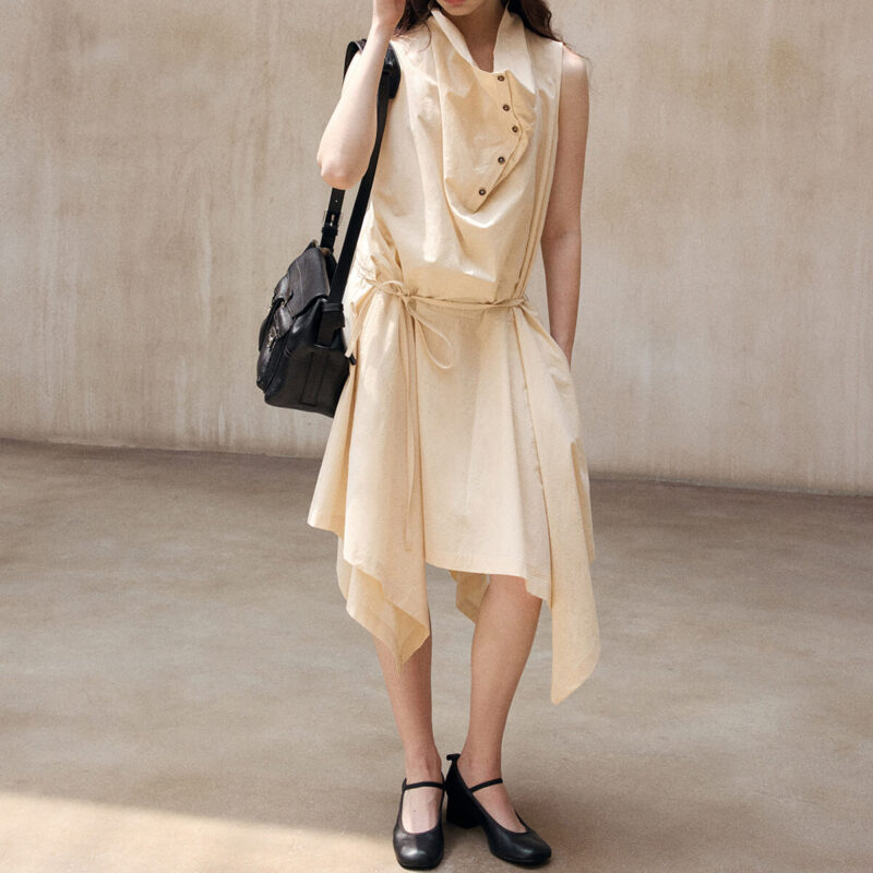 Diagonal Closure Irregular Cowl Neck Dress 14