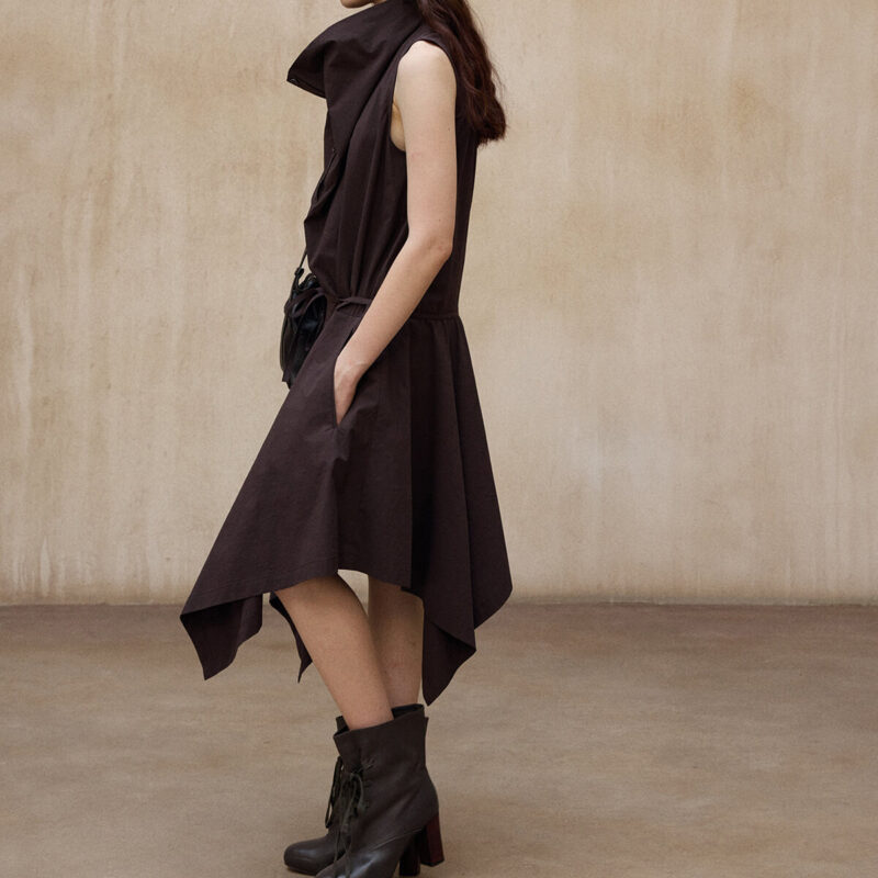 Diagonal Closure Irregular Cowl Neck Dress 2