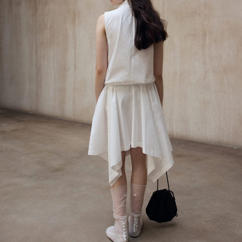 Diagonal Closure Irregular Cowl Neck Dress 3
