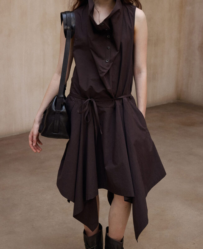 Diagonal Closure Irregular Cowl Neck Dress 4