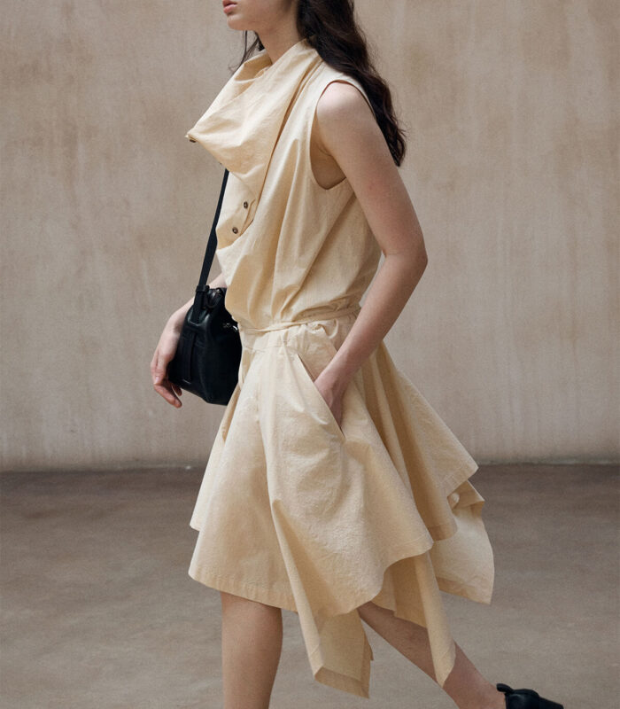 Diagonal Closure Irregular Cowl Neck Dress 6