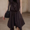 Diagonal Closure Irregular Cowl Neck Dress 7