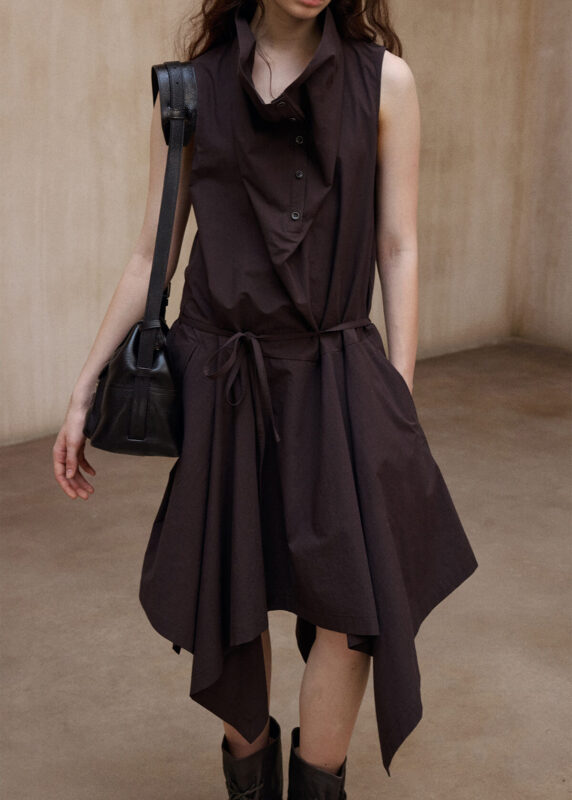 Diagonal Closure Irregular Cowl Neck Dress 7