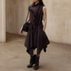 Diagonal Closure Irregular Cowl Neck Dress 8