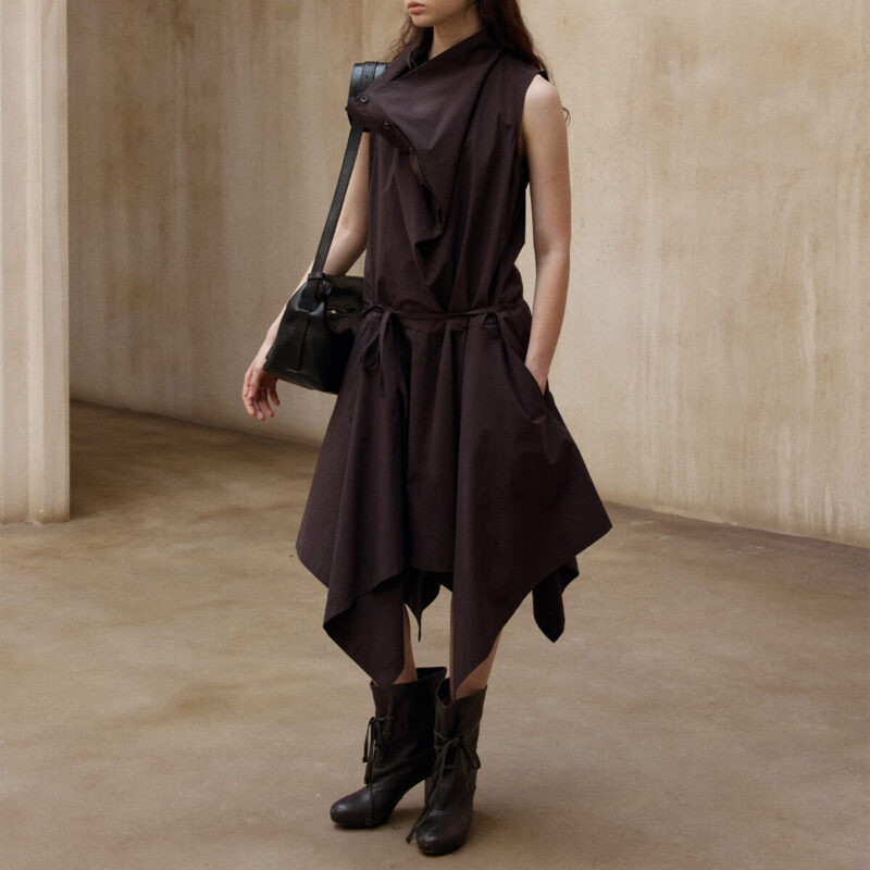 Diagonal Closure Irregular Cowl Neck Dress 8