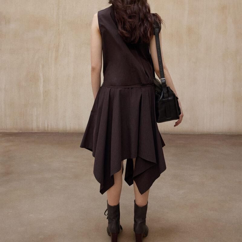 Diagonal Closure Irregular Cowl Neck Dress 9