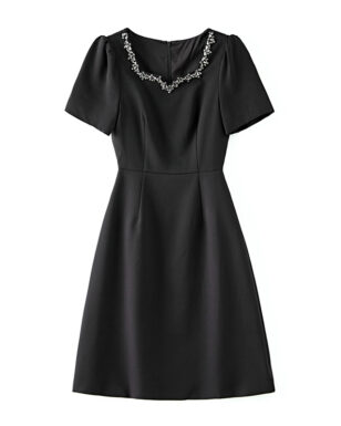 Diamond-studded waist slimming light luxury French commuter dress